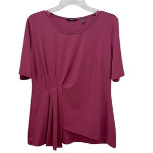 Betabrand Christine Short Sleeve Dragonfruit Purple Gathered Tee L Asymmetrical